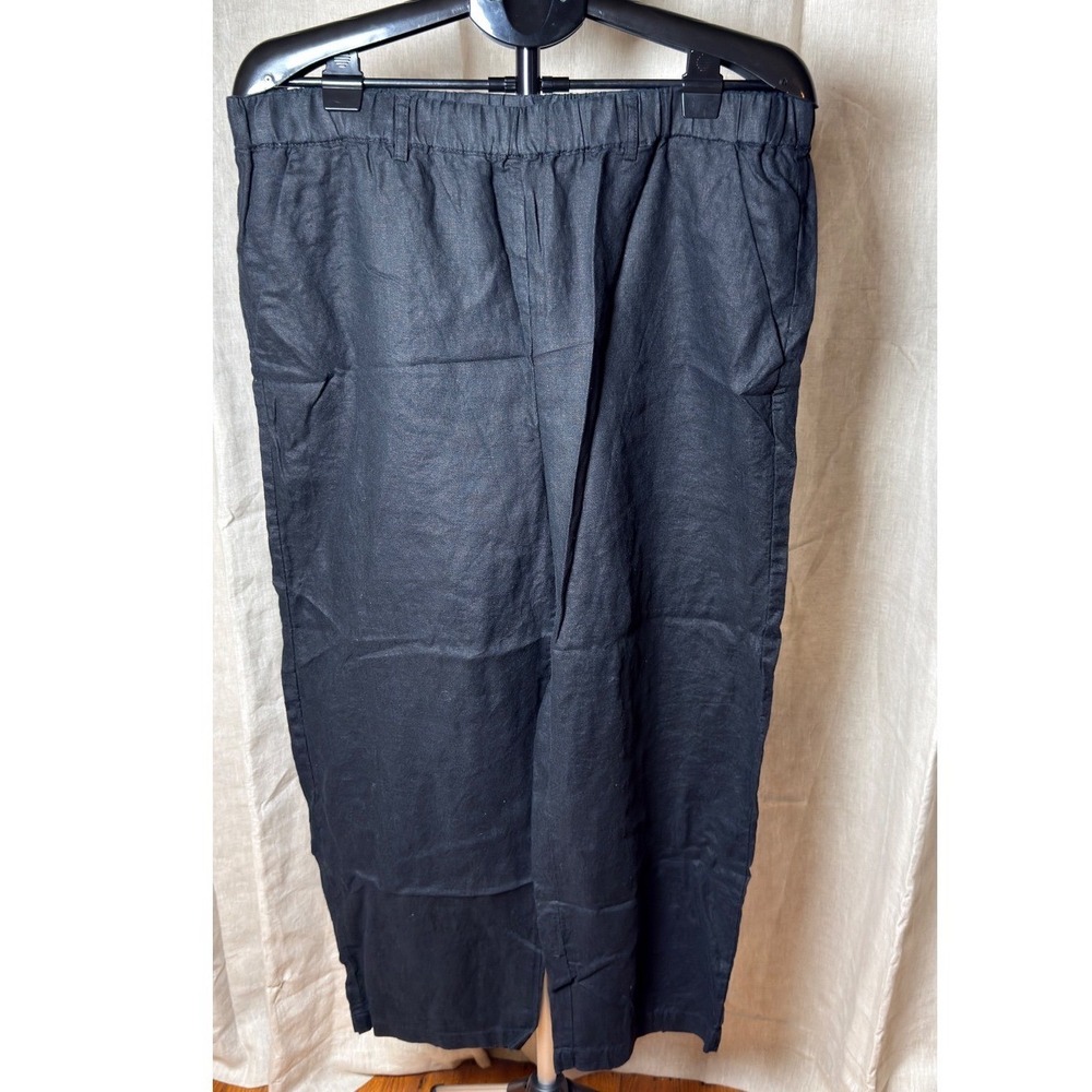 Quince 100% European Linen Pants XL Black Cropped Elastic Waist Coastal
